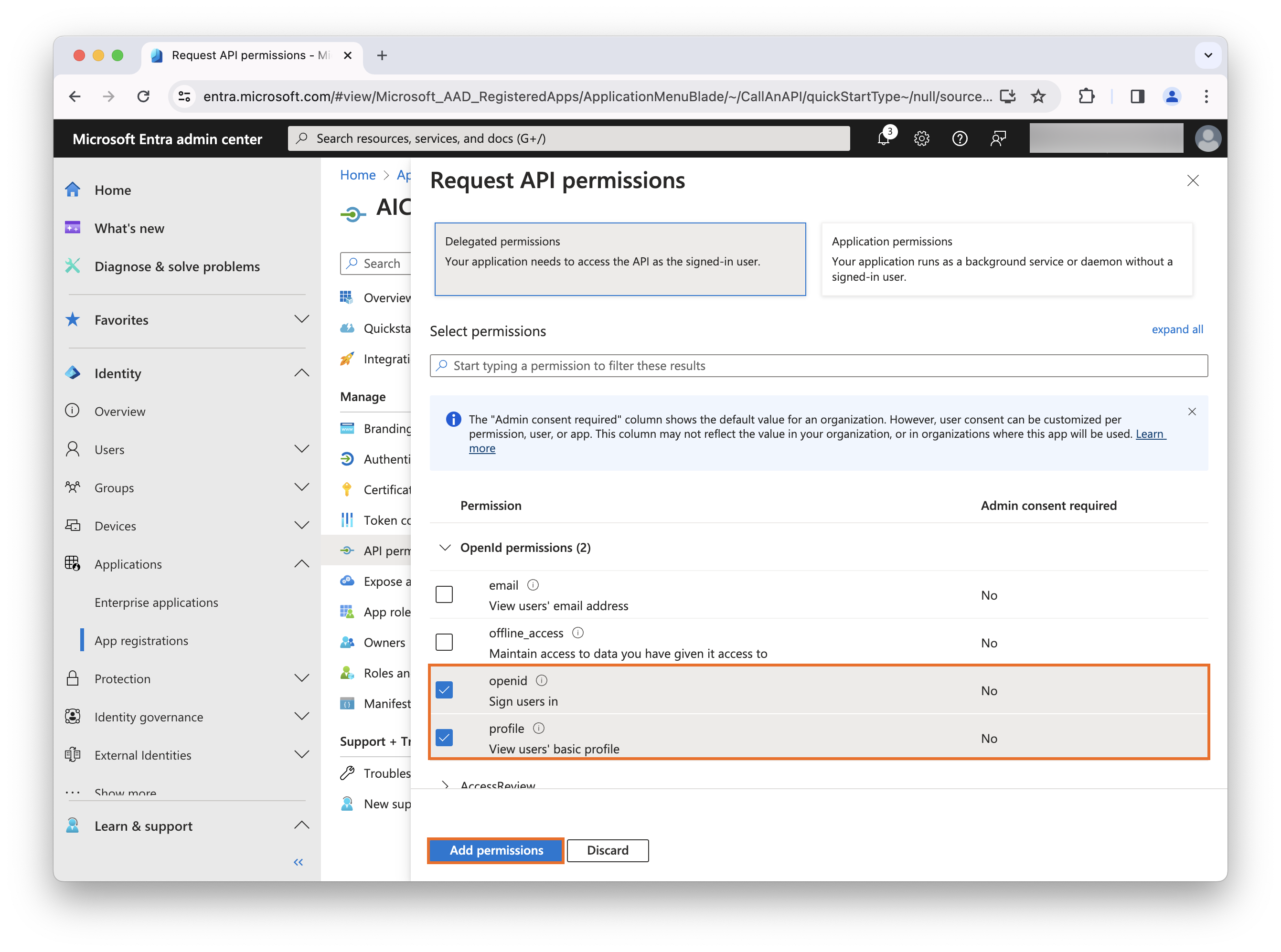 Delegated Permissions