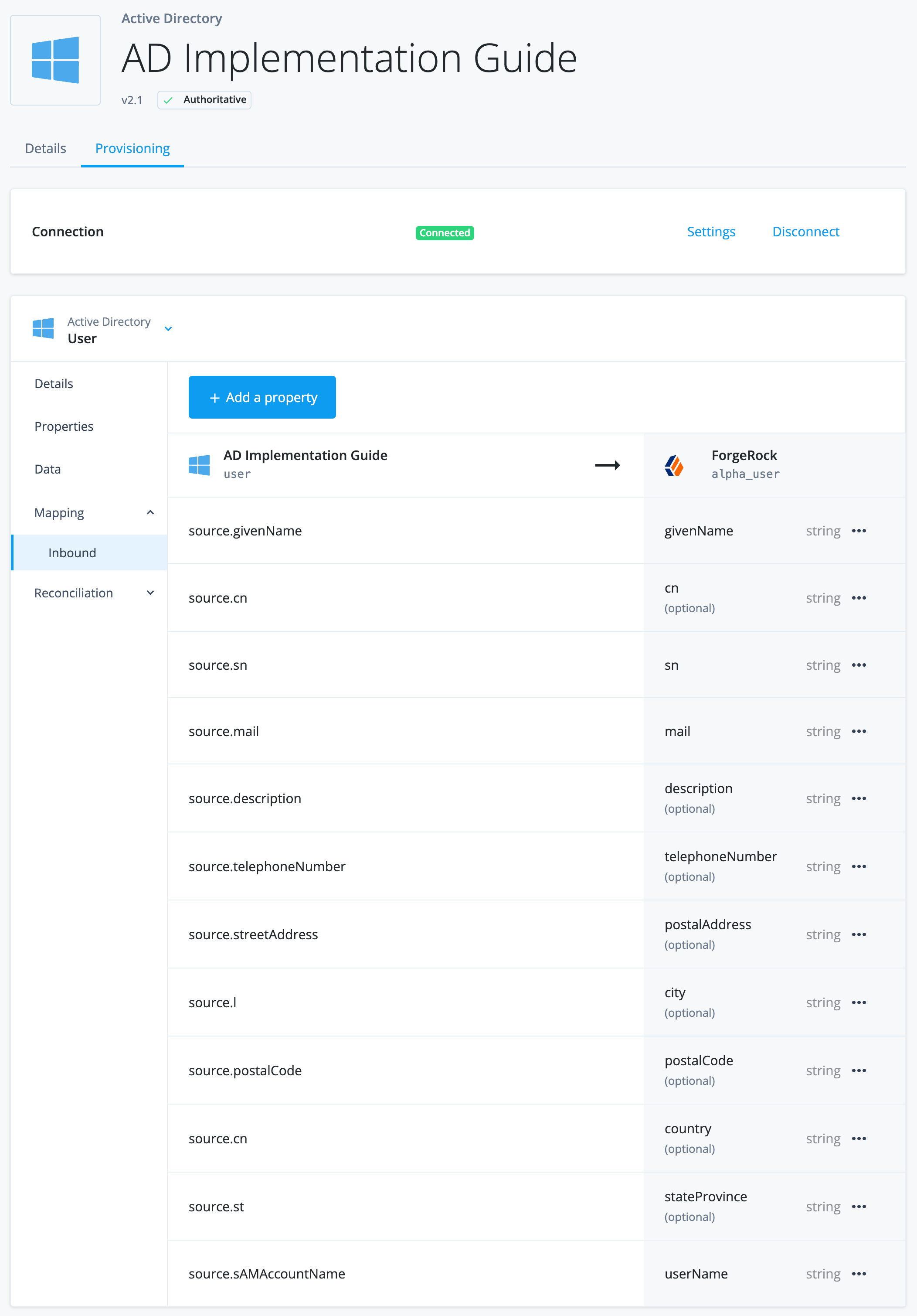 Inbound mapping for AD