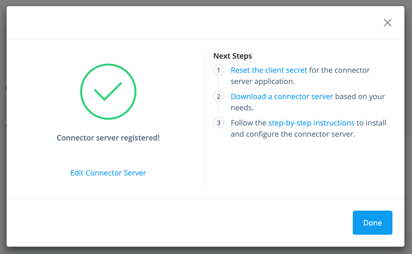 The next steps page after registering a remote server in Advanced Identity Cloud