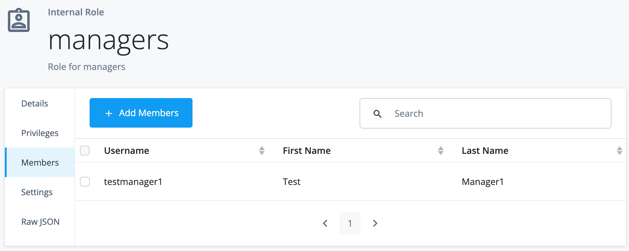 Internal managers role assigned to test manager