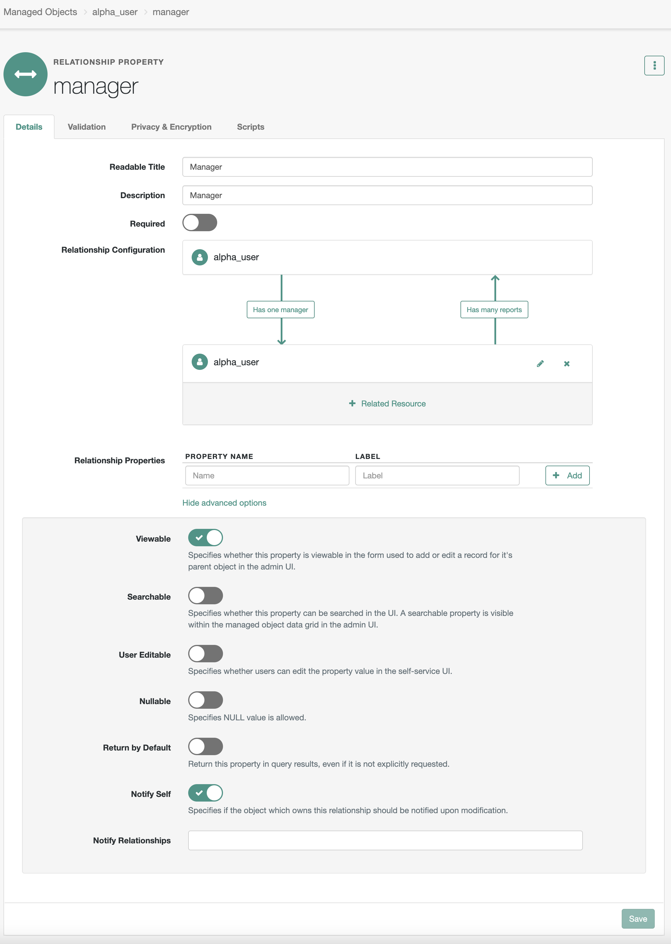 Manager property with Notify Self selected