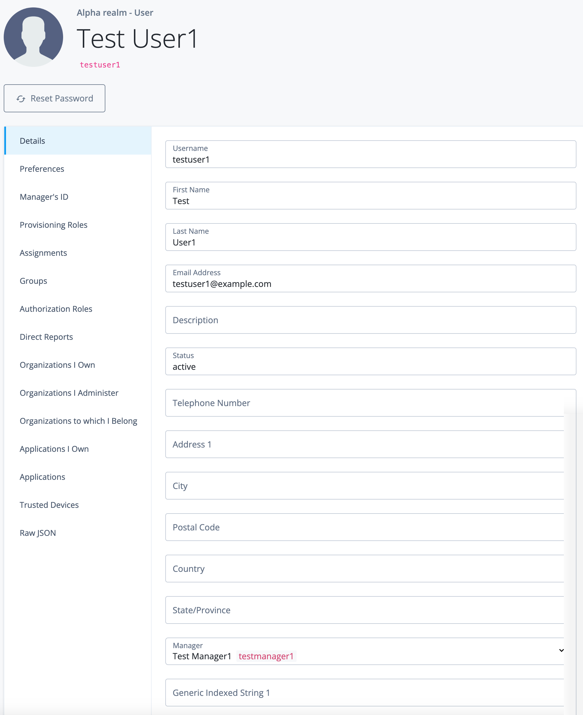 Test user record with manager populated