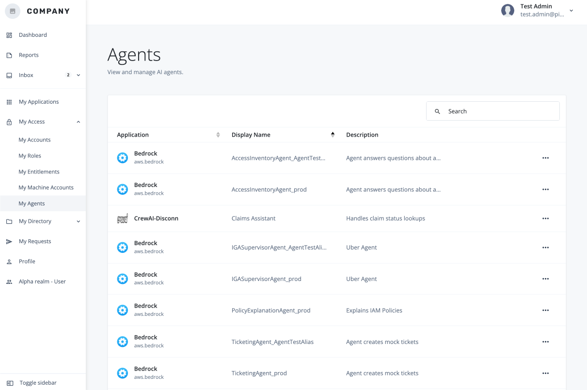 Screen capture of the agent profile page showing the display name and description.