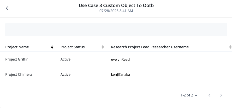 Example of a custom object relationship for a custom object to out-of-the-box IDM object.