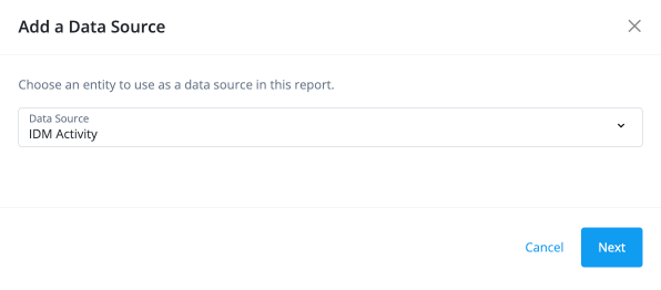 UI example of the add data source modal for historical data reports