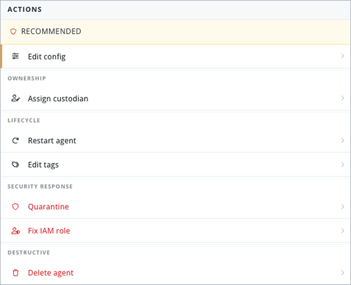 Screenshot of remediation actions for workload agents