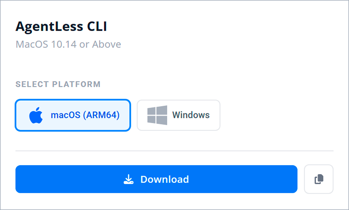 A screenshot showing the App Downloads tab with the Agentless CLI section visible.