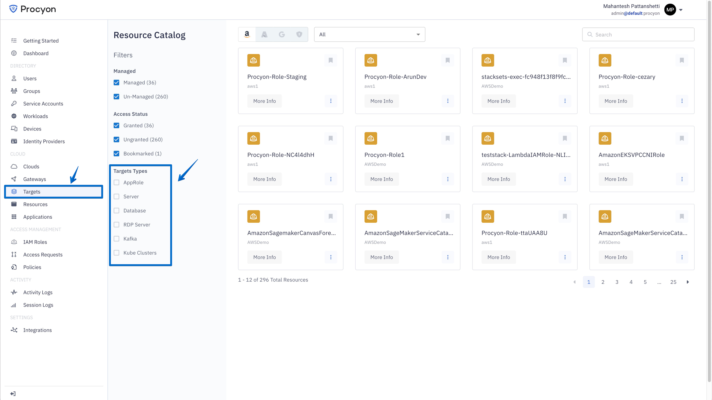 Image shows selected resources as Targets.