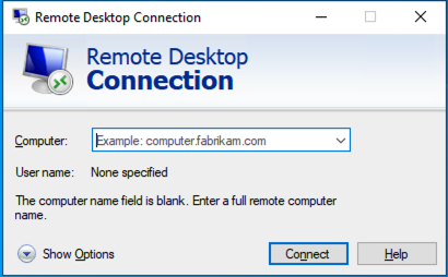 RDP connection dialog
