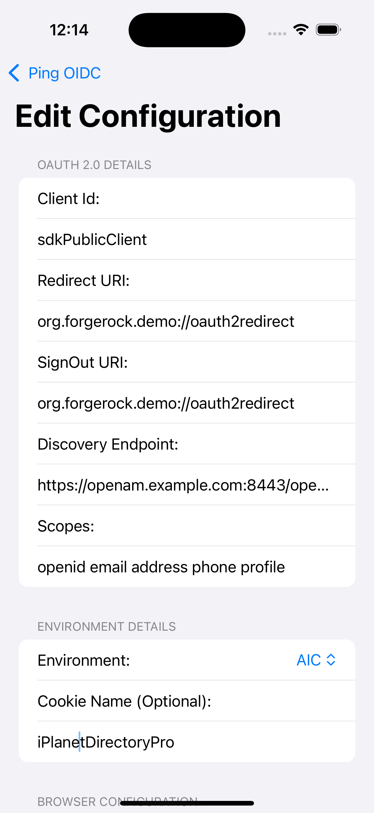 ios oidc login sample am config