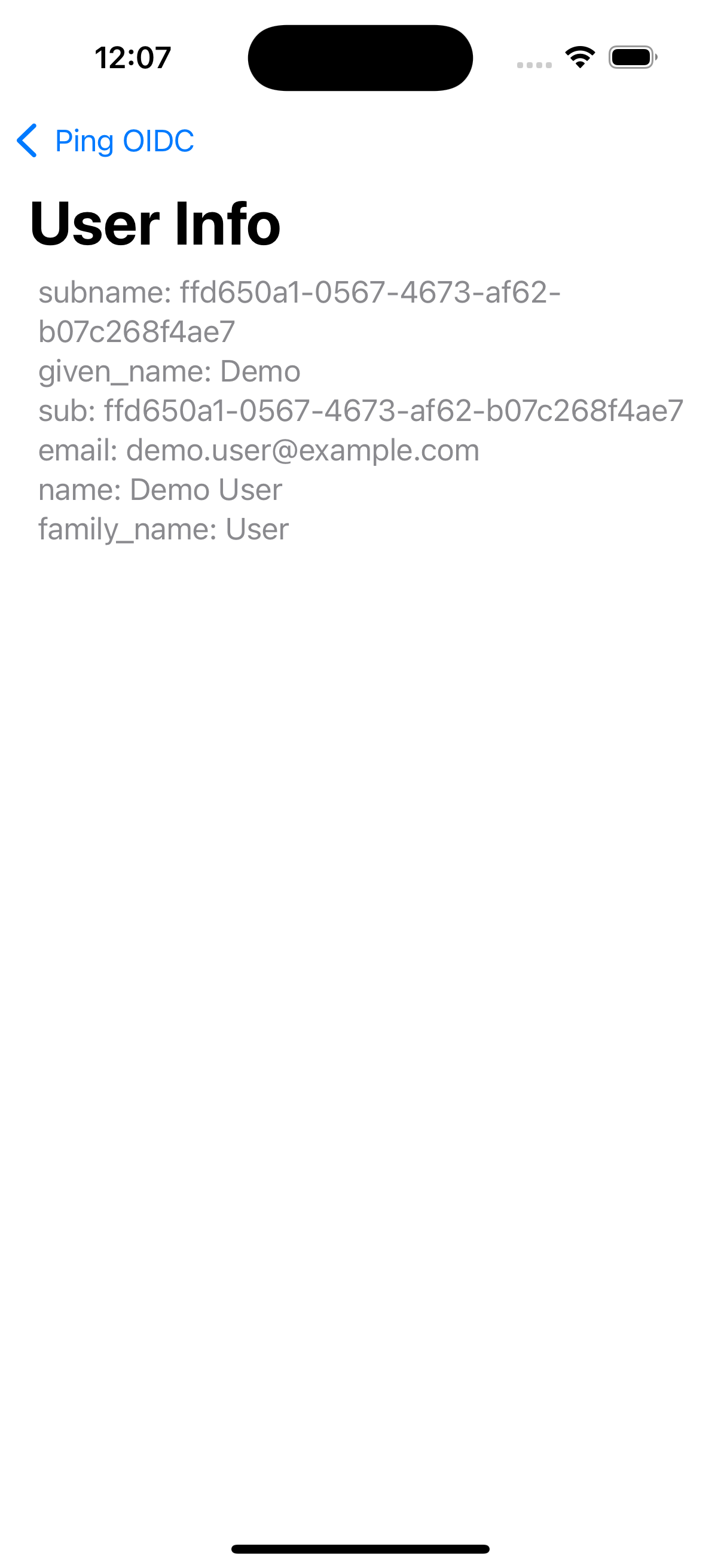 ios oidc login sample am userinfo