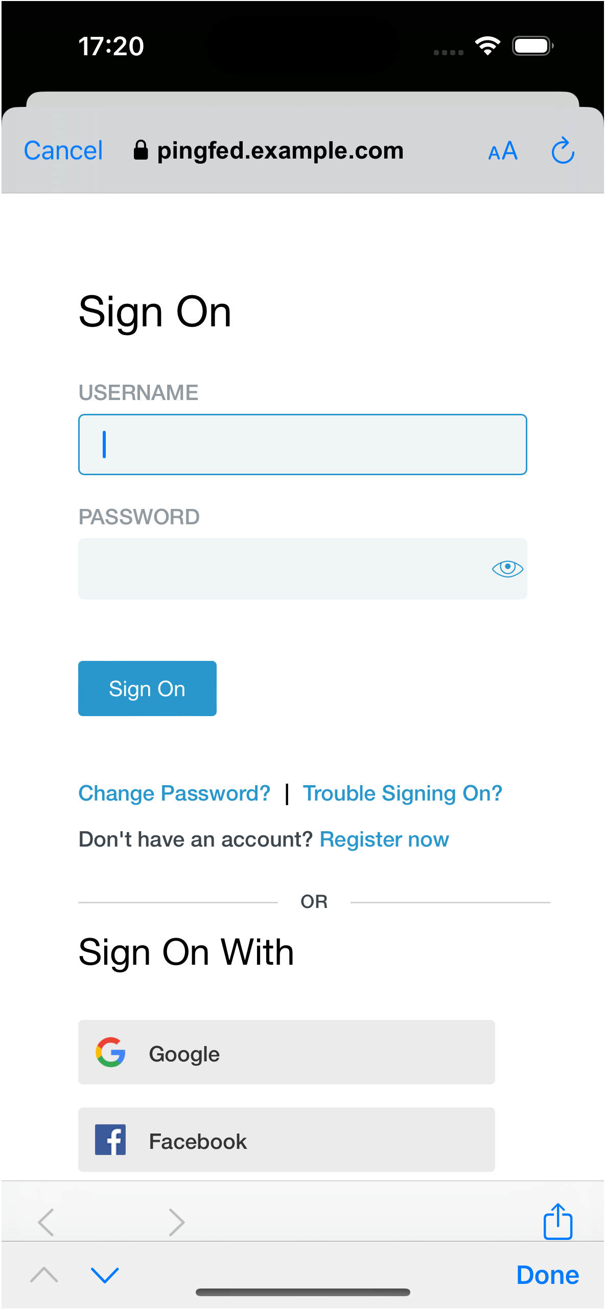 pingfed ios sample app login en