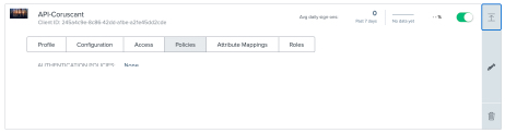 Screen capture of a expanded application. There are tabs for Profile, Configuration, Access, Policies, Attribute Mappings, and Roles. The Policies tab is selected.