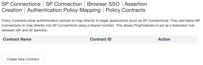 Screen capture showing the Policy Contracts page