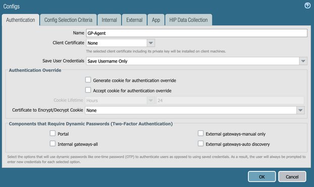 A screen capture of the Configs window in Palo Alto NGFW.