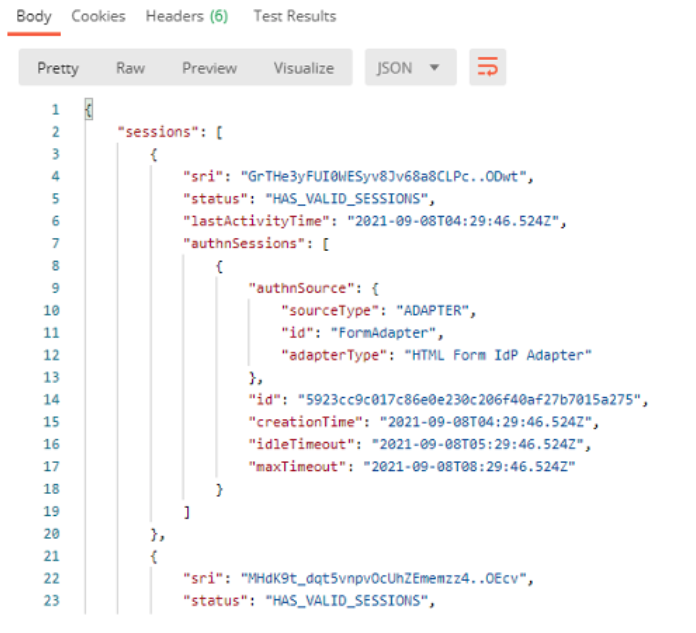 Screen capture showing the session in the Body tab after the GET request was issued.