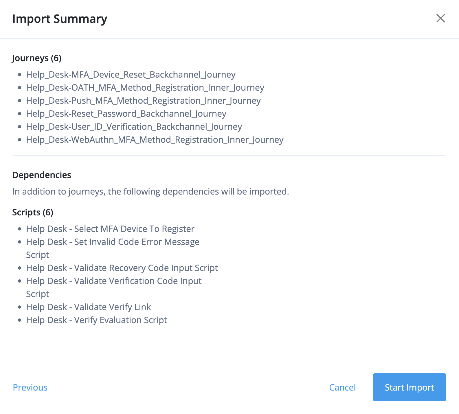 A screenshot of the Import journeys dialog showing the Phase 1 journeys listed for import.
