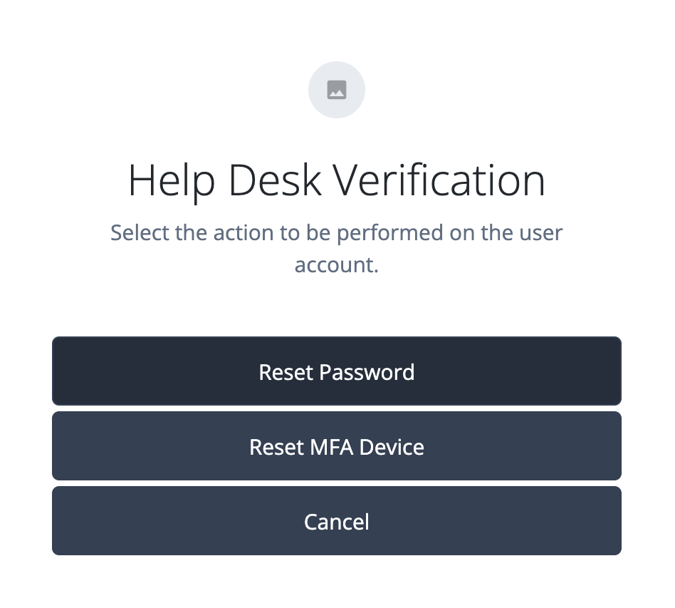 A screenshot of the agent’s screen showing the option to reset the end user’s password or MFA devices after successful verification.