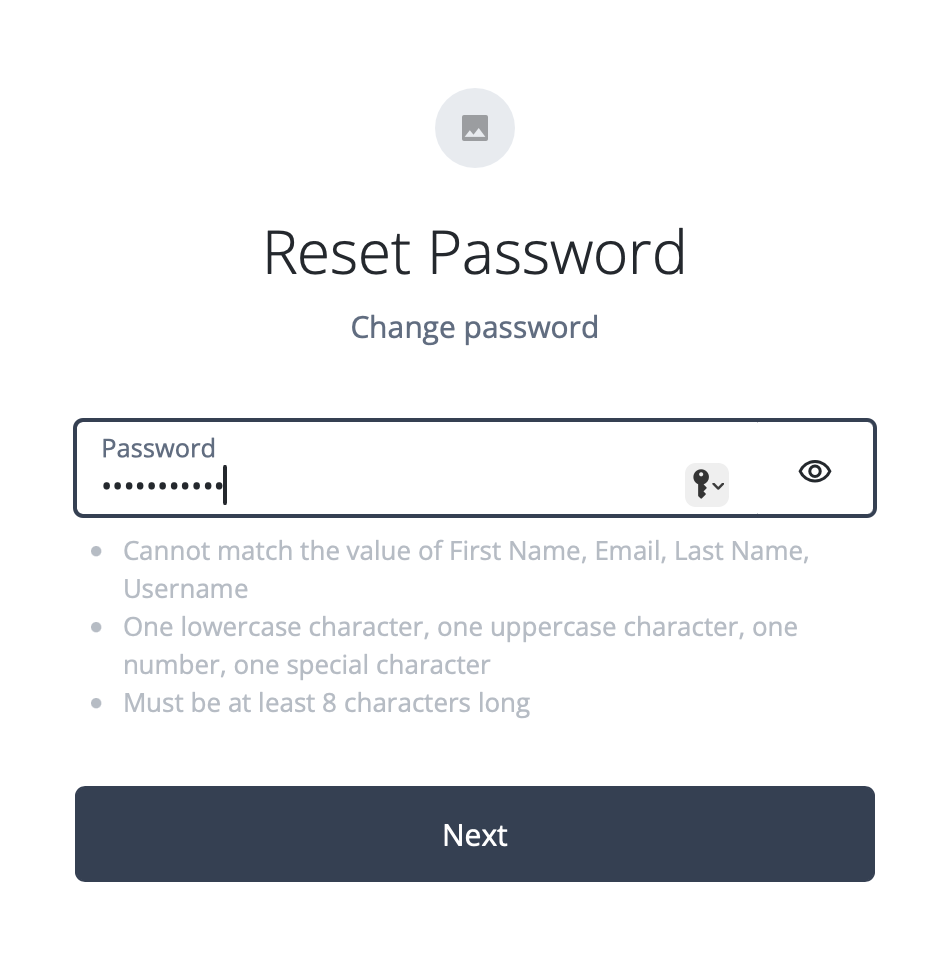A screenshot of the Reset Password screen.