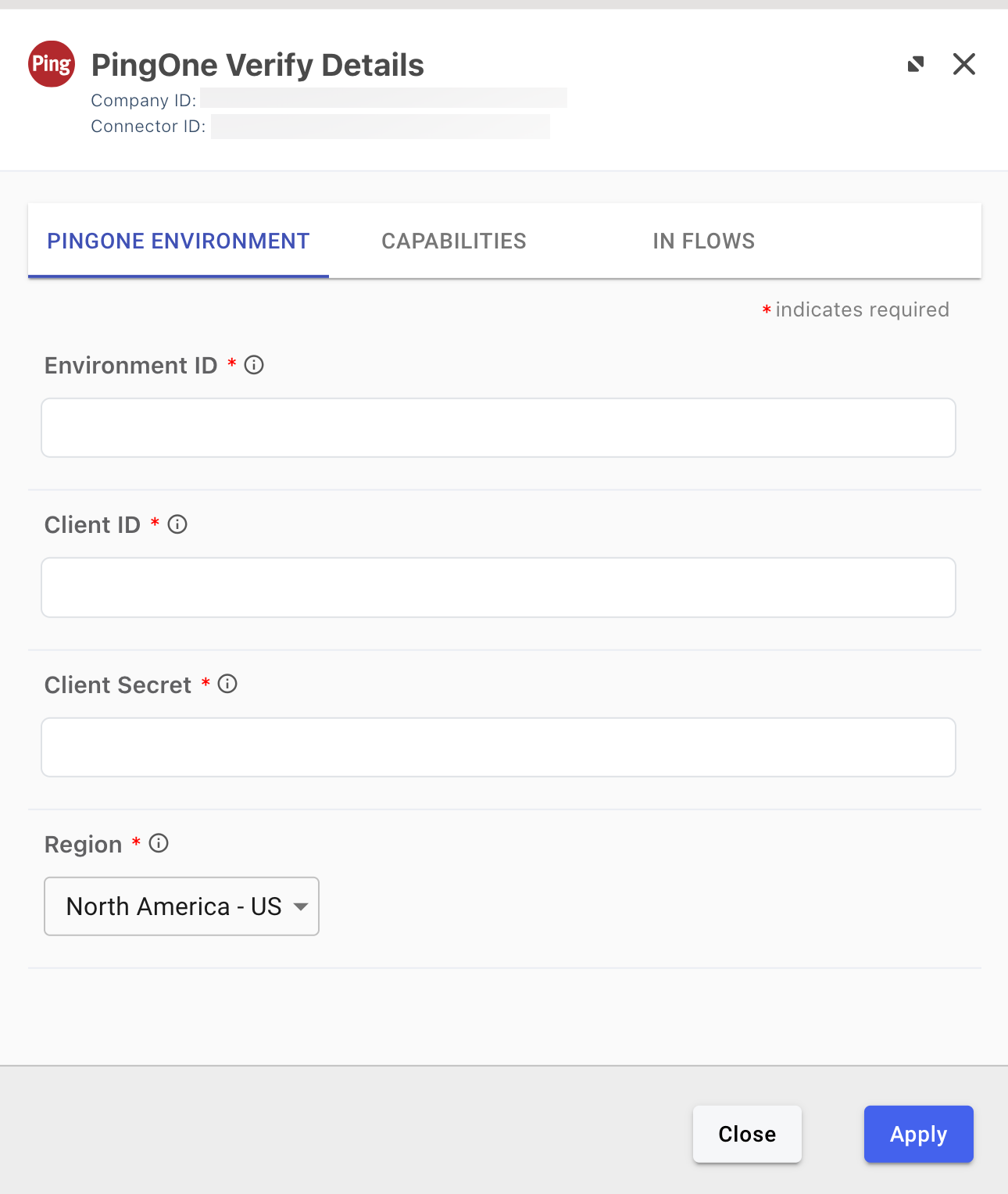 A screenshot of the PingOne Verify Details modal with the PingOne Environment tab selected.