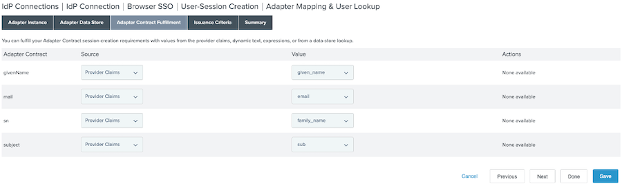 Screen capture of the Adapter Contract Fulfillment tab showing the specified settings.